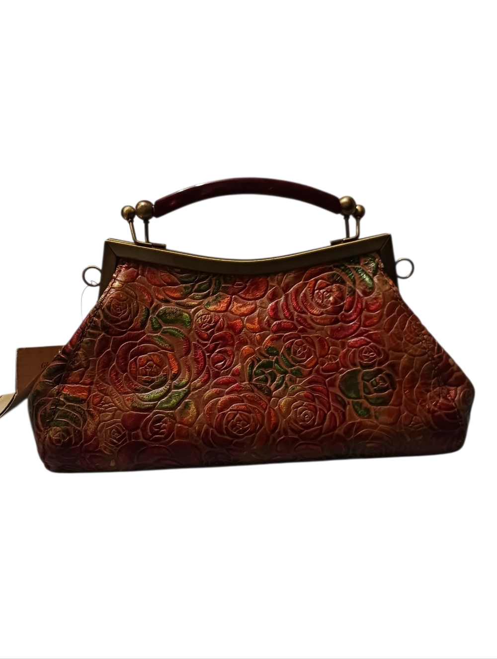 Patricia Nash Kelmscott Frame Bag Burnished Leather Multicolor Glazed Floral